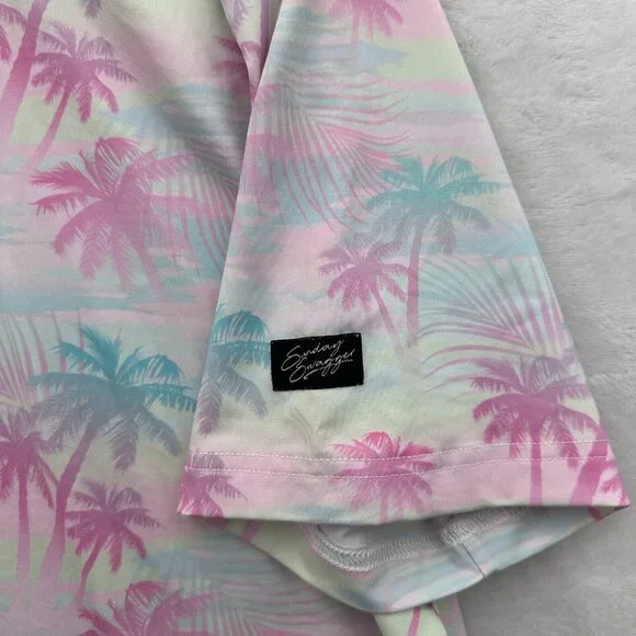 Sunday Swagger Polo Shirt Mens L Pink Palm Trees Geometric Golf Performance - Picture 5 of 8